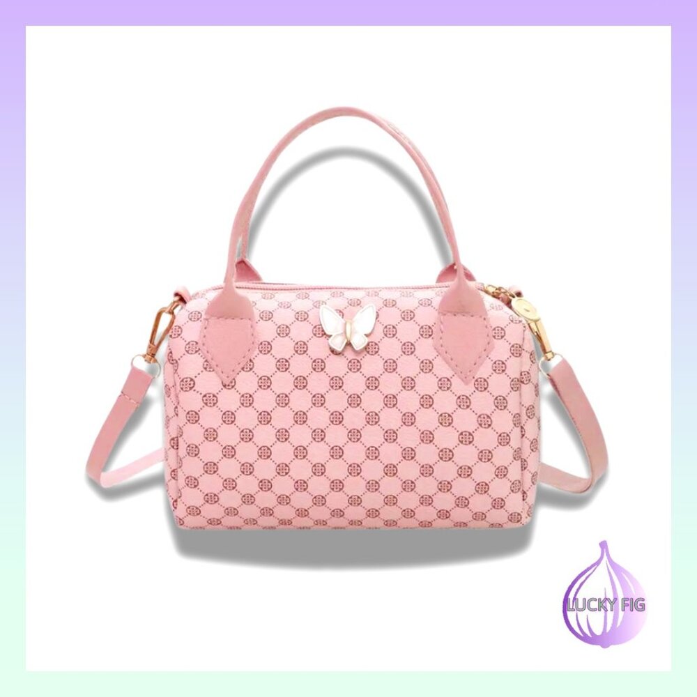 NWT Elegant Pink Floral Embossed Handbag with Butterfly Charm